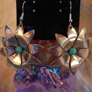 Paparazzi Silver and Turquoise Floral Earrings